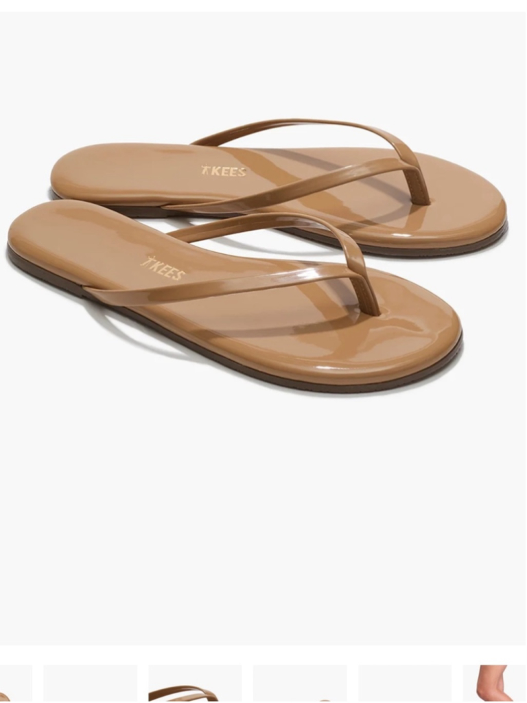 Tkees Lily Glosses Flip Flop Patent Leather Tan Minimalist Sandals Sz 8